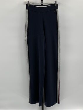 Tommy Hilfiger Navy Wide-Leg Knit Pants with Gray and Black Side Panels